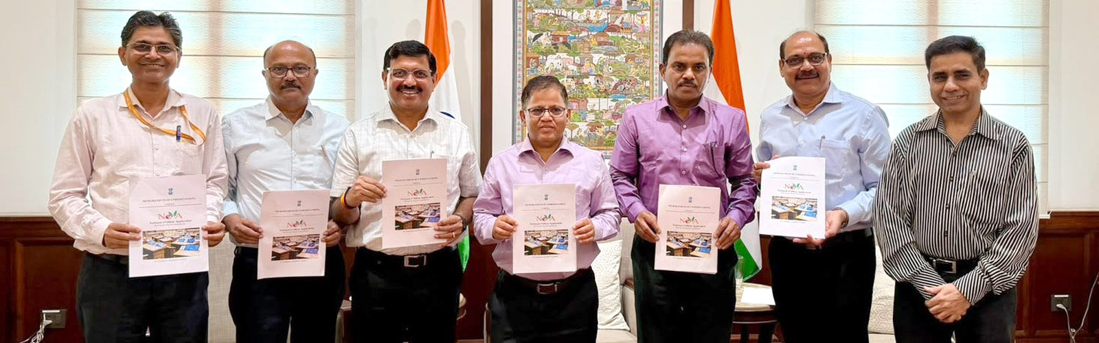Dr. Satya Prakash, Addl. Secy, MoPA, GoI, signed MoUs with Shri Rendla Thirupathi, Secretary, Telangana Legislative Assembly & Dr. V. Narasimha Charyulu, Secretary, Telangana Legislative Council, for implementation of NeVA Project in the Telangana Legislature, in the august presence of Shri Nikunja Bihari Dhal, Secretary, Ministry of Parliamentary Affairs, on 1st June, 2026